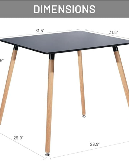 31.5 Inch Square Dining Table for 2-4 People, Modern Functional Table with Wooden Legs for Home Office Kitchen Dining Room Patio Small Spaces, Black - LeafyLoom