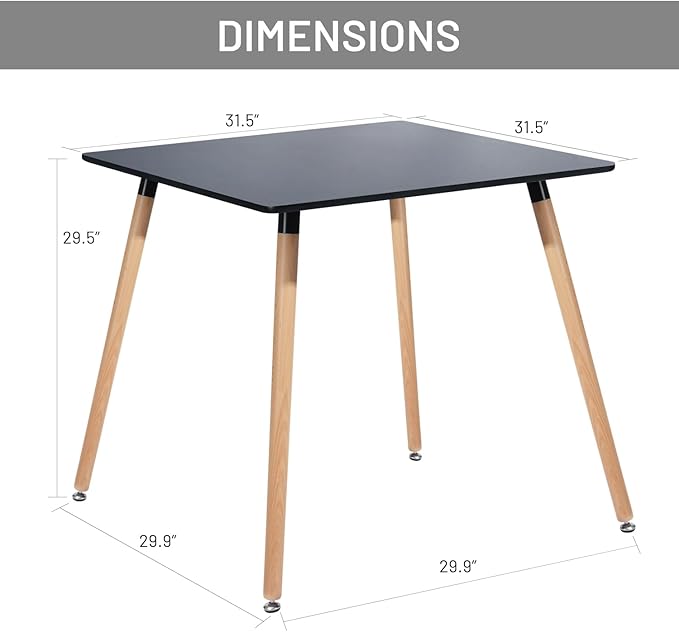 31.5 Inch Square Dining Table for 2-4 People, Modern Functional Table with Wooden Legs for Home Office Kitchen Dining Room Patio Small Spaces, Black - LeafyLoom