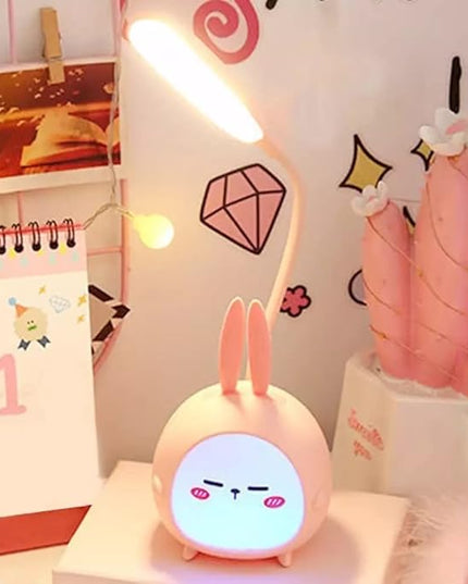 Portable LED Desk Lamp with Night Light Cute Bunny Foldable USB Charge Reading Light for Bedroom Kids Bedside Study (Pink) - LeafyLoom