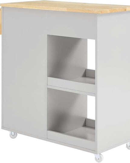 Modway Culinary Rolling Kitchen Cart with Storage in Light Gray Natural - 3 Tiers Kitchen Island on Wheels with Spice Rack, Functional as a Coffee Station, Bar Cabinet or Butcher Block Island - LeafyLoom