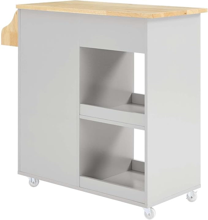 Modway Culinary Rolling Kitchen Cart with Storage in Light Gray Natural - 3 Tiers Kitchen Island on Wheels with Spice Rack, Functional as a Coffee Station, Bar Cabinet or Butcher Block Island - LeafyLoom