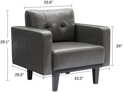 Mid-Century Modern Leather Accent Chair, Fabric Armchair for Living Room, Oversized Upholstered Single Sofa Chair for Bedroom Office Study, Comfy Accent Chairs with Wood Legs, Grey, 1 Pack - LeafyLoom