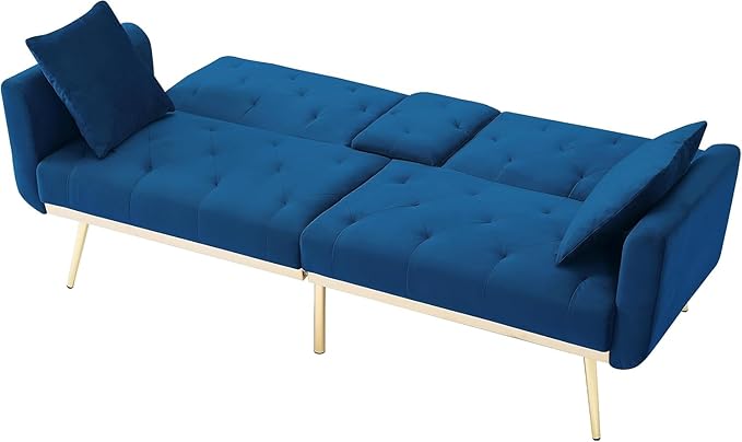 72.4" Mid-Century Modern Tufted Loveseat Sofa Living Room Furniture Sets with Cup Holder/2 Pillows/Adjusting Backrest Small Comfy Couch for Bedroom Apartment,Home Office,Navy Blue Sofá - LeafyLoom