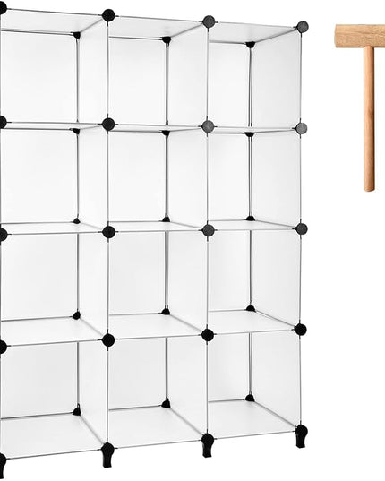 Gold Armour Cube Storage 12-Cube Bookshelf Closet Organizer Storage Shelves Cubes Organizer Plastic Square Book Shelf Bookcase DIY Closet Cabinet Organizer Shelving for Home Office Bedroom (White) - LeafyLoom