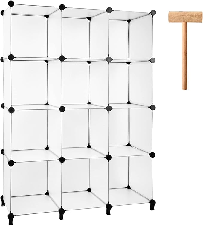 Gold Armour Cube Storage 12-Cube Bookshelf Closet Organizer Storage Shelves Cubes Organizer Plastic Square Book Shelf Bookcase DIY Closet Cabinet Organizer Shelving for Home Office Bedroom (White) - LeafyLoom