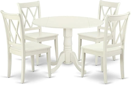 East West Furniture DLCL5-LWH-W Dublin 5 Piece Set Includes a Round Dining Room Table with Dropleaf and 4 Wood Seat Chairs, 42x42 Inch - LeafyLoom