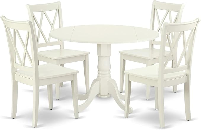 East West Furniture DLCL5-LWH-W Dublin 5 Piece Set Includes a Round Dining Room Table with Dropleaf and 4 Wood Seat Chairs, 42x42 Inch - LeafyLoom