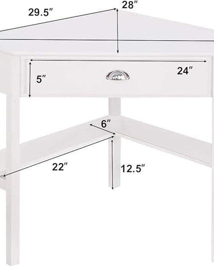 Nightcore Small, Wood Computer Desk, Compact Writing w/Drawer & Storage Shelves, Space Saving Study Workstation, Laptop PC Corner Table, White - LeafyLoom