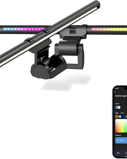 RGB Monitor Light Bar, LED Dual Light Source Adjustable Cool Mix Warm Light Color Temperature Eye Protection Anti-Glare Desk Lamp Touch Control for Home Office PC Computer Work with Alexa - LeafyLoom
