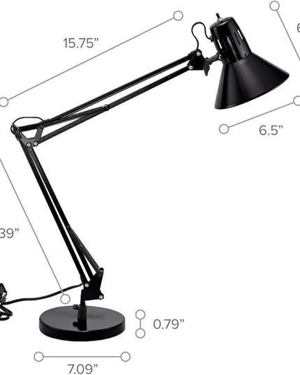 Bostitch Office VLF100D Swing Arm Desk Lamp, Metal, 36" Reach with Multi-Joint Adjustment, Includes Replaceable LED Bulb (VLF), Black - LeafyLoom