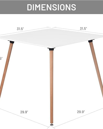 Square Dining Table 31.5 Inch for 2-4 People, Modern Functional White Table with Wooden Legs for Home Office Kitchen Dining Room Patio Small Spaces - LeafyLoom