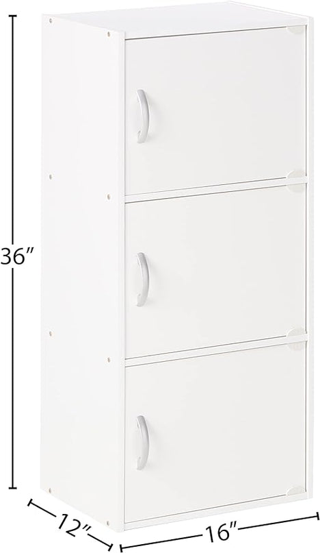 Hodedah Heavy Duty Engineered Wooden 3 Door Enclosed Multipurpose Storage Cabinet with Included Hardware for Easy Assembly, White - LeafyLoom