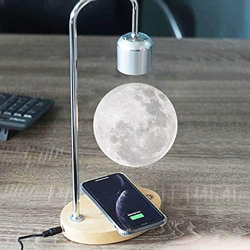 Unique Modern Levitating Moon Lamp with Built-in Qi Wireless Charger, Simplistic and Innovative Design, Warm Decorative LED Light for Home and Office (Silver) - LeafyLoom