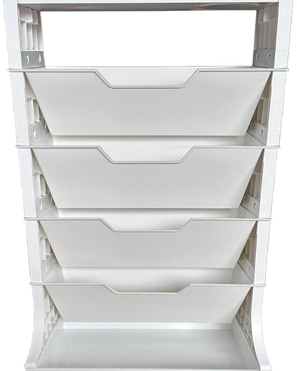 6 Tier Book Rack Storage Bookshelf, Removable Movable Bookshelf with Wheels, Mobile Unique Bookcase, Rolling Book Cart for Study in School Office, White - LeafyLoom