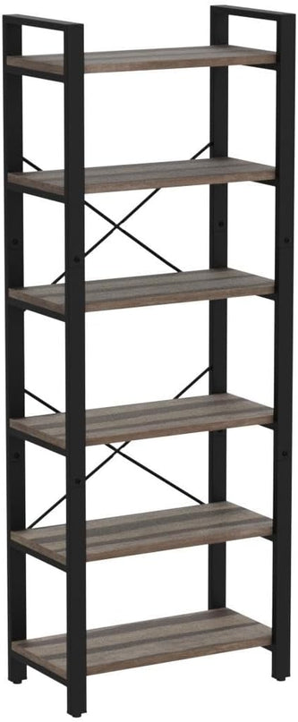 IRONCK Bookshelf 6-Tier Ladder Shelf 110lbs/shelf Display Shelf Vintage Industrial Style Bookcase for Home Office, Living Room - LeafyLoom