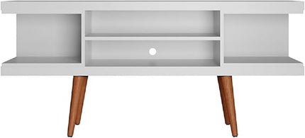 Manhattan Comfort Utopia 53.14" Freestanding Entertainment Center for Living Room, Mid Century Modern TV Stand with Shelves, Storage and Media Holes, Fits 50" Screens, 53.14 Inches, White - LeafyLoom