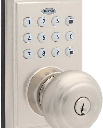 Honeywell Safes & Door Locks BLE Electronic Entry Knob with Keypad, Square Faceplate, Satin Nickel HoneywellSafesDoorLocks