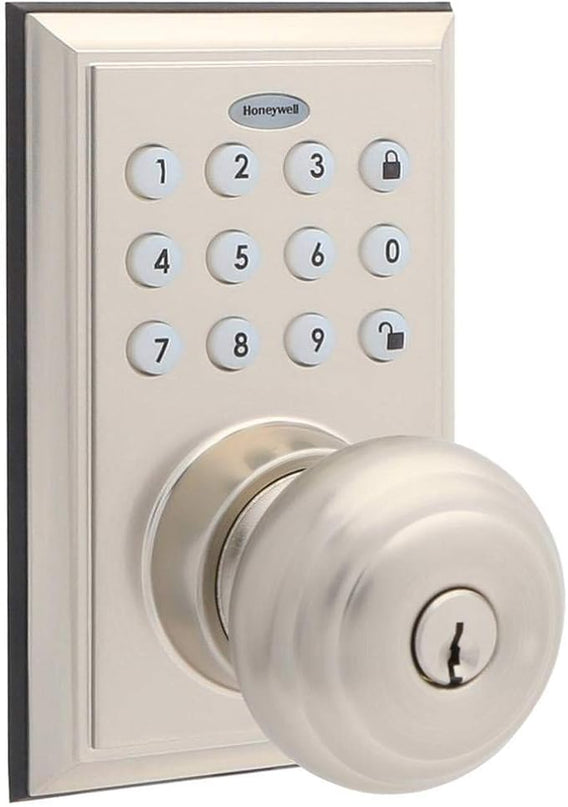 Honeywell Safes & Door Locks BLE Electronic Entry Knob with Keypad, Square Faceplate, Satin Nickel HoneywellSafesDoorLocks