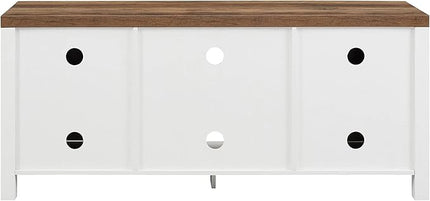 Walker Edison Larae Modern Farmhouse Two-Tone Barn Door Stand for TVs up to 65 Inches, Without Fireplace, Rustic Oak/White - LeafyLoom