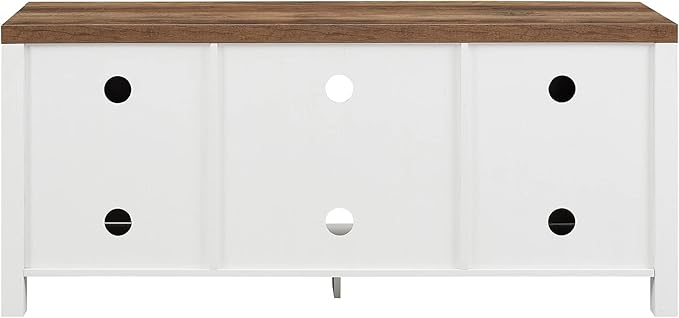Walker Edison Larae Modern Farmhouse Two-Tone Barn Door Stand for TVs up to 65 Inches, Without Fireplace, Rustic Oak/White - LeafyLoom