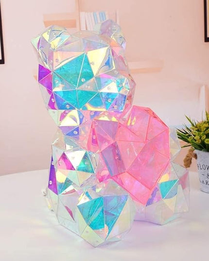 Gorgeous Shining LED Teddy Bear Holding a Pink Heart, Forever Gifts for Her Valentine's Day Anniversary and Birthday 10 inch Mood Lighting Galaxy Lamp - w/Clear Gift Box - LeafyLoom