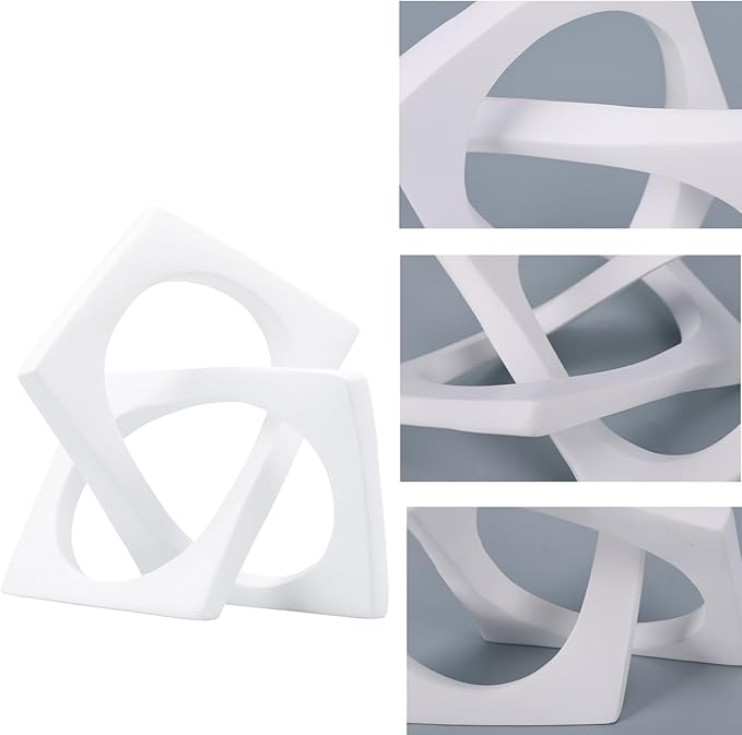 DOVDOV Geometric cube white knot decorations, geometric sculptures, modern home decorations for home decor accents, dining tables, on shelves, consoles, entryway tabletop centrepieces - LeafyLoom