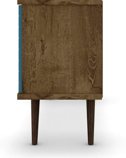 Manhattan Comfort Liberty Mid Century Modern TV Stand for Televisions up to 50 Inches, Bedroom and Living Room Entertainment Center with Storage, Shelves, and Cabinet, 53" Wide, Rustic Brown/Aqua - LeafyLoom