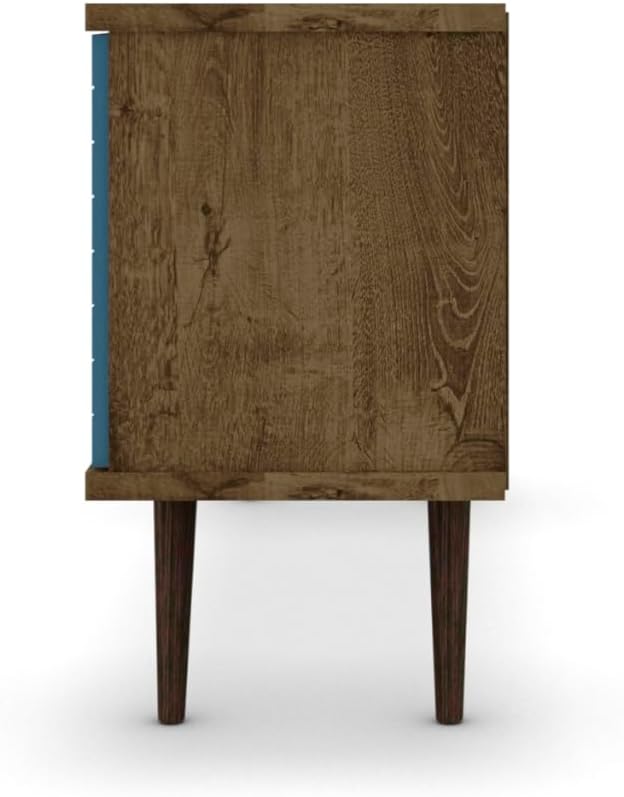 Manhattan Comfort Liberty Mid Century Modern TV Stand for Televisions up to 50 Inches, Bedroom and Living Room Entertainment Center with Storage, Shelves, and Cabinet, 53" Wide, Rustic Brown/Aqua - LeafyLoom