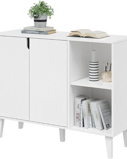 Panana Kitchen Buffet Cabinet Storage Sideboard with 2 Doors 2 Shelves, White, 41.8" L x 15" W x 32.5" H - LeafyLoom