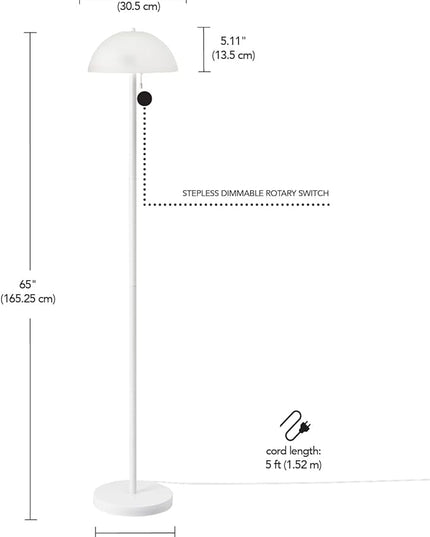 Globe Electric 67526 Dixon 65" 2-Light Floor Lamp, Matte White, Frosted Glass Shade, Vertical Pull-Chain Stepless Dimmer Switch - LeafyLoom