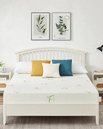 Queen Mattress, 6 Inch Gel Memory Foam Mattress for Cool Sleep Pressure Relief Bamboo Breathable Cover Medium Firm Queen Size Mattress in a Box, White, CertiPUR-US Certified - LeafyLoom
