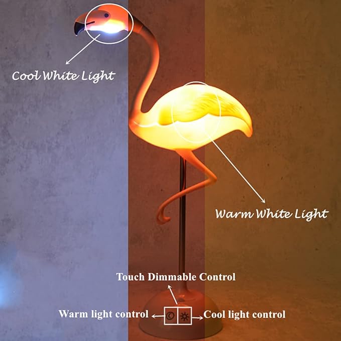 Fantasee Flamingo Desk Lamp USB Bedside Table Lamp Nursery Night Light Touch Dimmable for Child Kids Students Bedroom Living Room Dorm Reading Birthday Party Gift (Pink Flamingo) - LeafyLoom