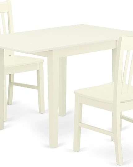 East West Furniture NDNO3-LWH-W Norden 3 Piece Room Set Contains a Rectangle Kitchen Table with Dropleaf and 2 Dining Chairs, 30x48 Inch, Linen White - LeafyLoom