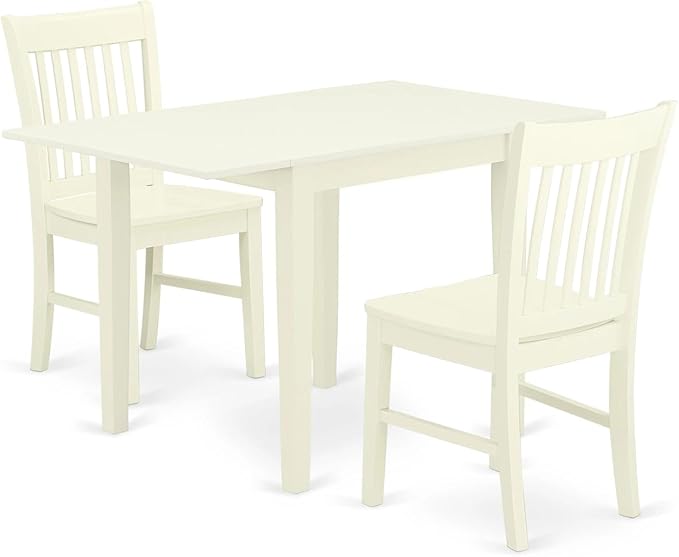 East West Furniture NDNO3-LWH-W Norden 3 Piece Room Set Contains a Rectangle Kitchen Table with Dropleaf and 2 Dining Chairs, 30x48 Inch, Linen White - LeafyLoom
