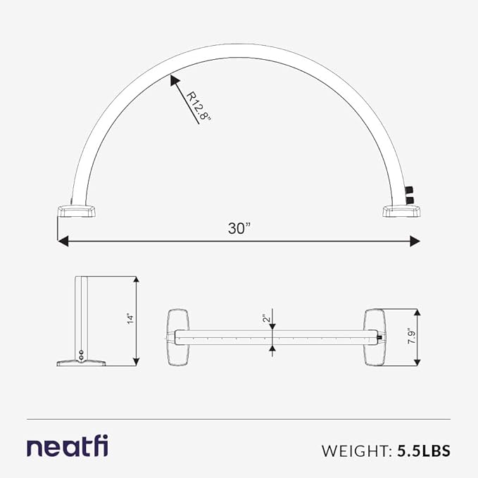 Neatfi Half Moon LED Table Lamp for Estheticians, Nail Tech, and Cosmetician, 1600 Lumens, Dimmable, 3 Light Modes, 40W, 2700K-5600K, Nail Art, Facial, Waxing, Threading, Tattoo (Modern, Black) - LeafyLoom