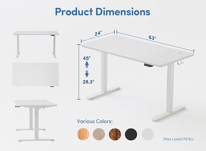 BANTI 63'' Standing Desk, Electric Stand up Height Adjustable Home Office Table, Sit Stand Desk with Splice Board, White - LeafyLoom