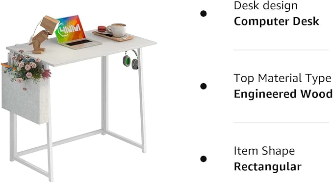 4NM 31.5" Small Desk with Storage Bag, Simple Assembly Folding Computer Desk Home Office Desk Study Writing Table for Small Space Offices - All White - LeafyLoom