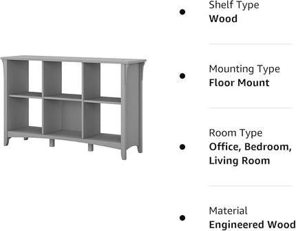 Bush Furniture Salinas 6 Cube Organizer in Cape Cod Gray - LeafyLoom
