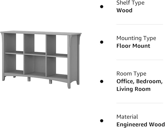 Bush Furniture Salinas 6 Cube Organizer in Cape Cod Gray - LeafyLoom