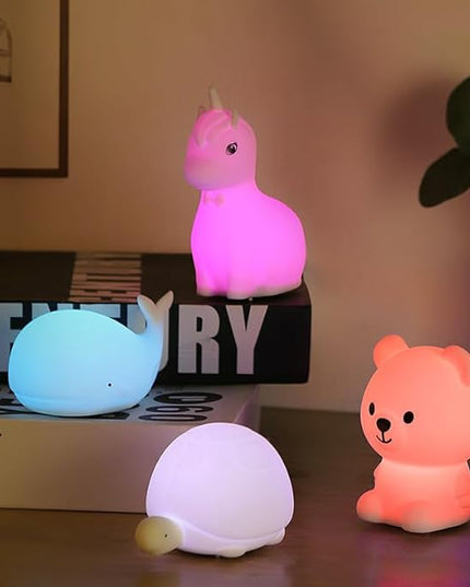 GoLine Mini Bear Night Lights for Kids Ages 3-8, Cute Silicone Decor Lamp with 7 Color, Christmas Birthday Toys Gifts for 3 4 5 6 7 8 9 10 Year Old Girls Boys Babies Toddlers. - LeafyLoom
