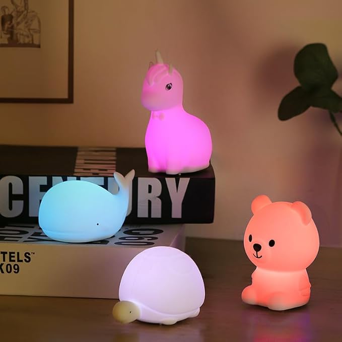GoLine Mini Bear Night Lights for Kids Ages 3-8, Cute Silicone Decor Lamp with 7 Color, Christmas Birthday Toys Gifts for 3 4 5 6 7 8 9 10 Year Old Girls Boys Babies Toddlers. - LeafyLoom