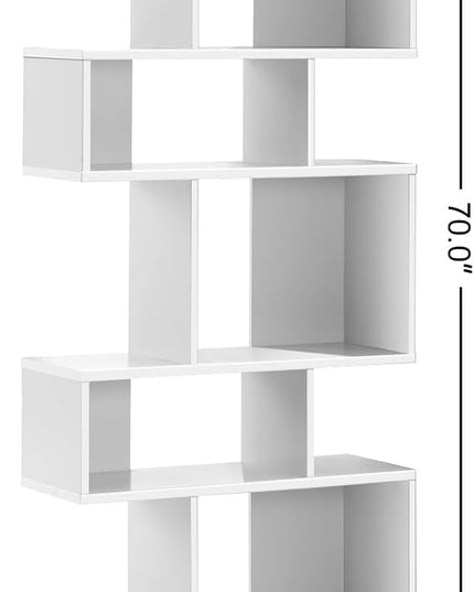 Giantex 5-Tier Geometric Bookshelf White Set of 2, 70'' Tall Wood Freestanding Decorative Display Open Shelves with Anti-Tipping Device, Each Shelf Holds up to 44 lbs, Wooden S Shaped Bookcase - LeafyLoom