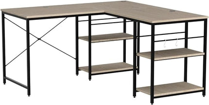 Bestier L Shaped Desk with Shelves 86.6 Inch Reversible Corner Computer Desk or 2 Person Long Table for Home Office Large Gaming Writing Storage Workstation P2 Board with 3 Cable Holes, Oak - LeafyLoom