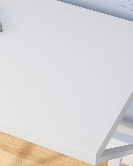 HSH White Computer Desk, Modern Wood Home Office Desk, PC Desk for Executive Work Writing Study Gaming Student Bedroom, Farmhouse Simple Wooden and Metal Computer Table Workstation, White Oak 55 Inch - LeafyLoom