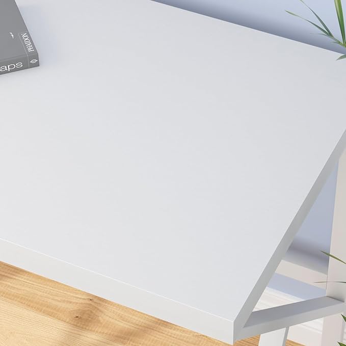 HSH White Computer Desk, Modern Wood Home Office Desk, PC Desk for Executive Work Writing Study Gaming Student Bedroom, Farmhouse Simple Wooden and Metal Computer Table Workstation, White Oak 55 Inch - LeafyLoom
