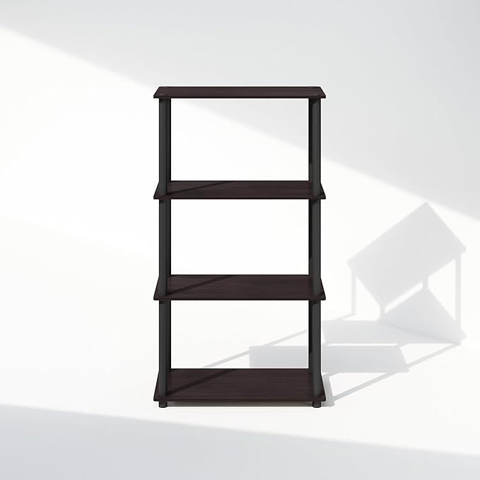 Furinno Turn-N-Tube 4-Tier Multipurpose Shelf Display Rack, Shelving Unit, Bookcase, Dark Walnut - LeafyLoom