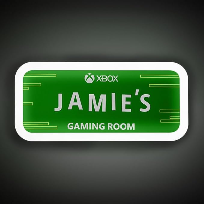 Paladone Xbox Officially Licensed Light Up Gaming Room Sign, Customizable with Stickers, LED Hanging Decor for Wall or Door, Gift for PlayStation Gamers, Green Accent Light with Custom Name - LeafyLoom