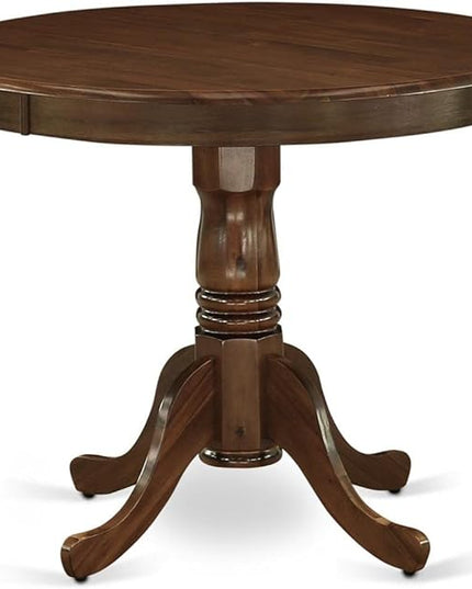East West Furniture Antique Kitchen Round Dining Table Top with Pedestal Base, 36x36 Inch, Walnut - LeafyLoom