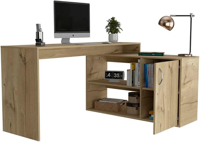 NicBex Kimberly-DW-00004-LWJ Home Office Desks, 59.6"x45.9"x30.1", Beige - LeafyLoom