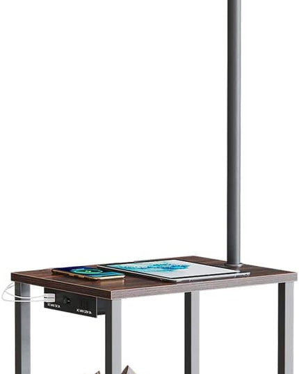 SUNMORY Floor Lamp with Charging Station(USB & AC Port), Rustic End Table Lamp with Shelves & 3-Color Temperature LED Bulb, Lamp Table for Living Room, Walnut - LeafyLoom